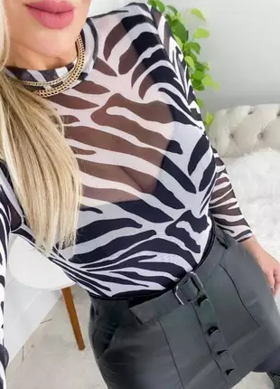 Body tule manga longa feminino zebra