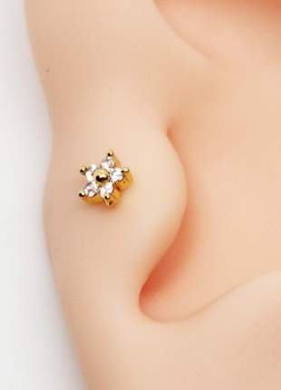 Piercing Labret de Mini Flor Cravejada Folheada 6mm