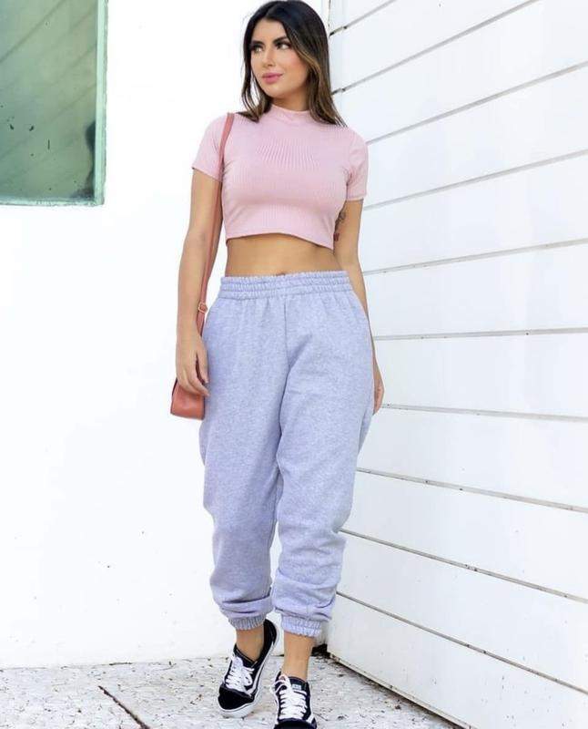 Calça moletom feminina jogger cós alto bolso moda instagram flanelado - R$  90.00, cor Cinza (cintura alta, de tecido) #158955, compre agora