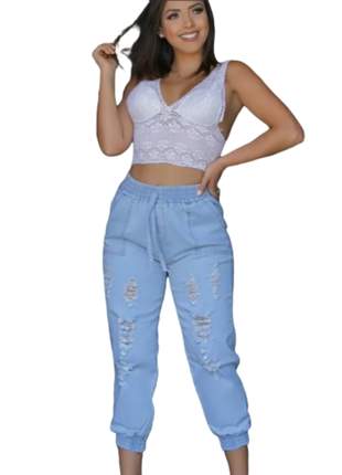 Calça jeans feminina jogger tendência feminina