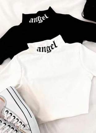 Blusa cropped angel manga curta poliester