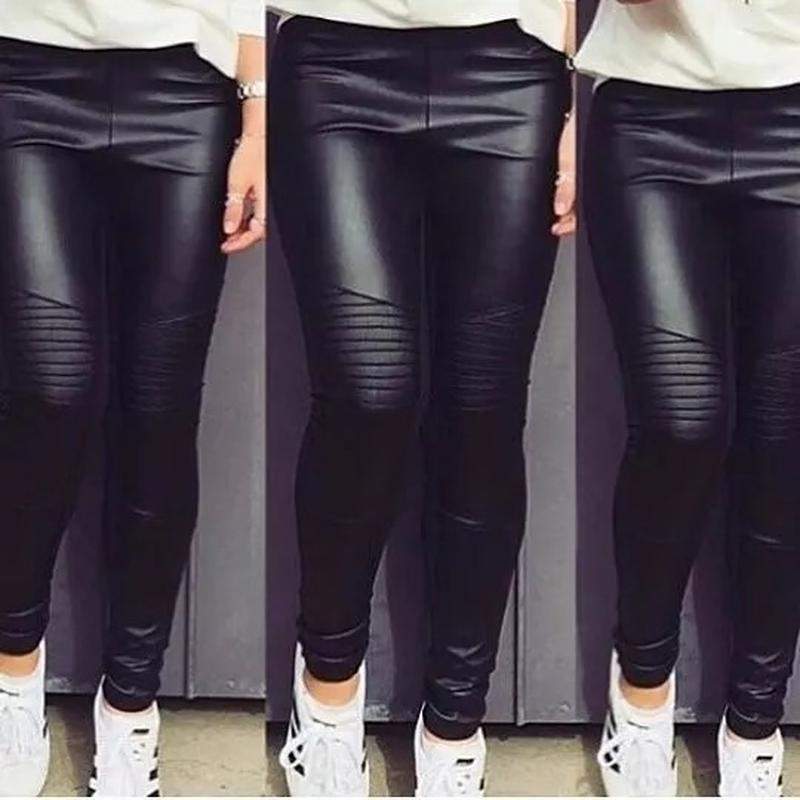 calça preta couro sintetico feminina