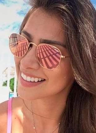 Óculos de sol ray-ban hexagonal preto com dourado moda praia verão estilo blogueira