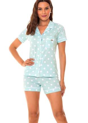 Pijama americano feminino curto plus size aberto com botões poá