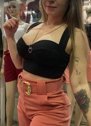 Cropped top decote feminino alça bojo rosita