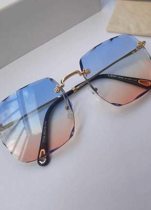 Óculos de sol quadrado degrade dourado square flower square blogueira uv400 moda praia