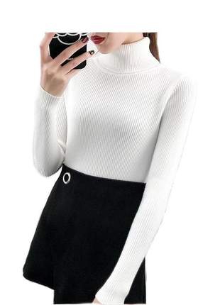 Cacharrel blusa tricot lã feminina canelada gola alta r: 965 (branca )