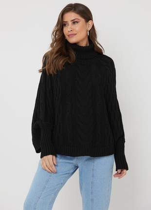 Poncho de tricot - preto