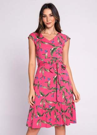 Vestido soltinho com manguinha estampado pink - 11605