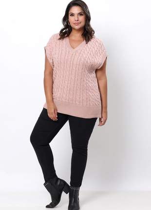 Colete tricot feminino ralm de tranças - rosa