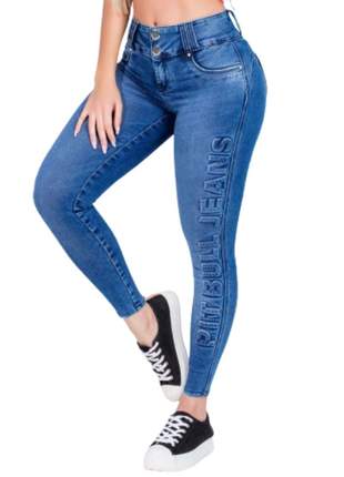 Calça jeans clara empina bumbum modeladora  pit bull 60081