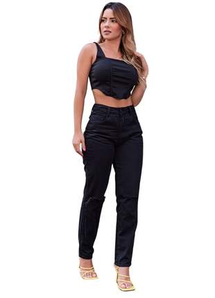 Calça biotipo jeans feminina mom preta 28337