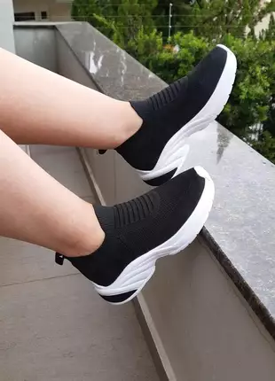 Tênis meia chunky slip on malha sneaker confort preto