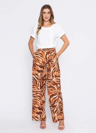 Calça pantalona animal print caramelo - 06157