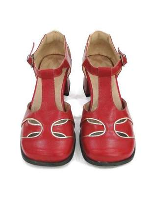 Sapato feminino boneca de couro vermelho dali  shoes