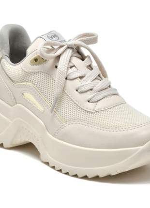 Tênis sneaker off white /dourado feminino via marte 221602