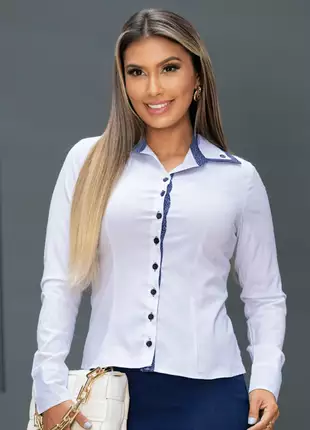 Camisa manga longa detalhe 2 golas| blusa feminina| moda social| evangelico