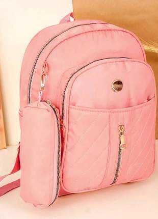 Bolsa mochila feminina escola casual matelassê leve + 1 estojo