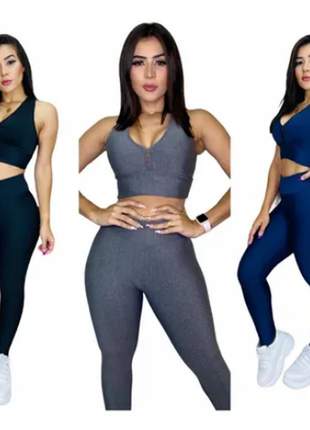 Kit 3 conjuntos femininos baratos calça e top c/bojo fitness