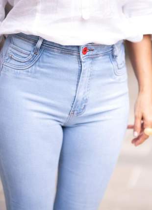 Calça lara cintura alta skinny cinta modeladora seca barriga dali jeans feminina