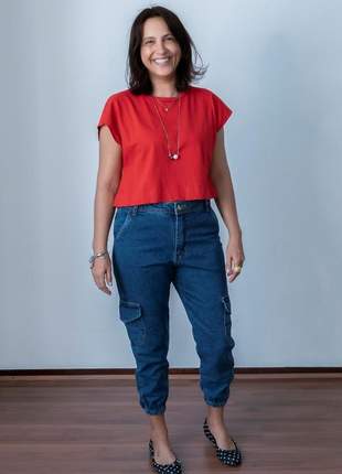 Calça michelle jogging feminina com bolso cargo cintura alta dali jeans