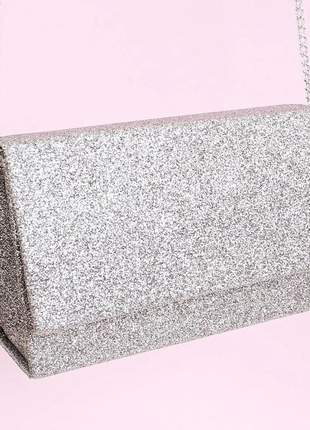 Bolsa clutch luxo festa com glitter alça de correntes em material sintético