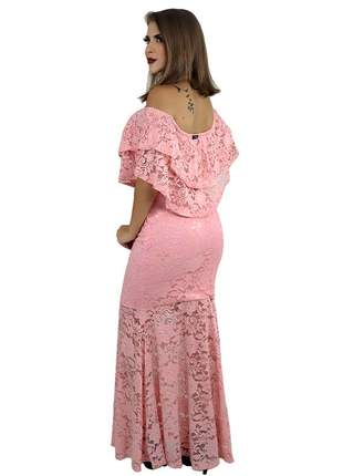 Vestido longo de festa, ciganinha em renda ref:940 (rosa)