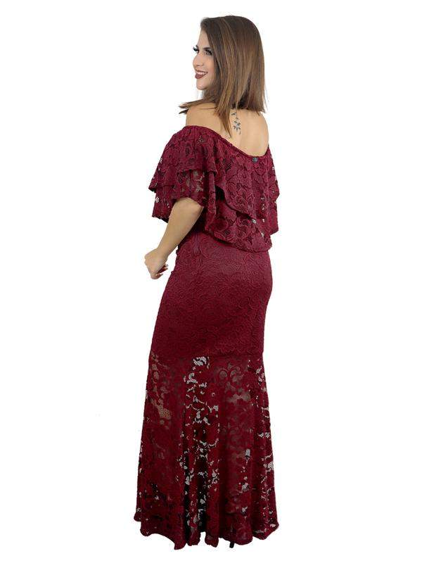Vestido longo de festa, ciganinha em renda (marsala) - R$ 133.51, cor Vermelho (sereia, com #166577, compre agora | Shafa