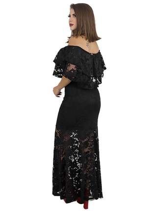 Vestido longo de festa, ciganinha em renda ref:940 (preto)
