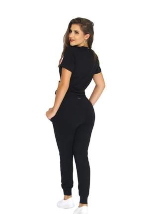 Conjunto feminino blusa cropped e calça. ref: 816 (preto)