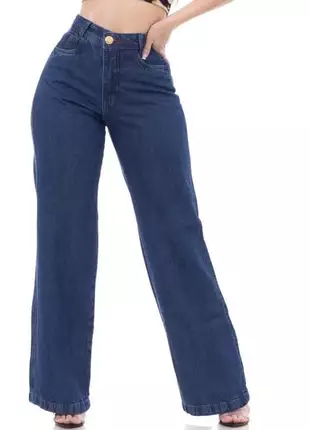 Calça jeans wide leg pantalona azul