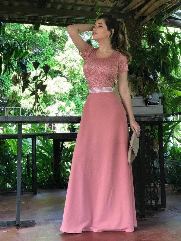 vestido longo de festa rose