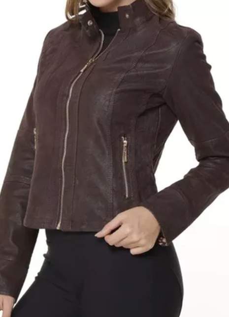 jaqueta de couro sintetico feminina