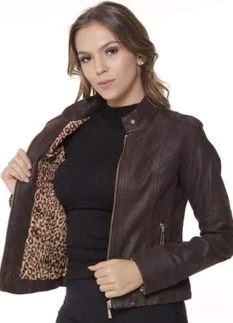 jaqueta feminina preta de couro ecologico