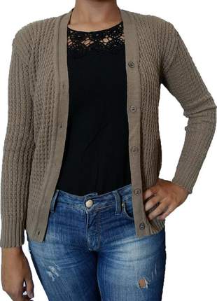 Cardigan feminino de tricô lã com botão casaquinho