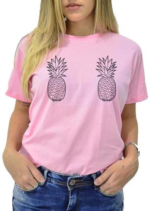 Blusa camiseta algodão abacaxi tropical moda verão
