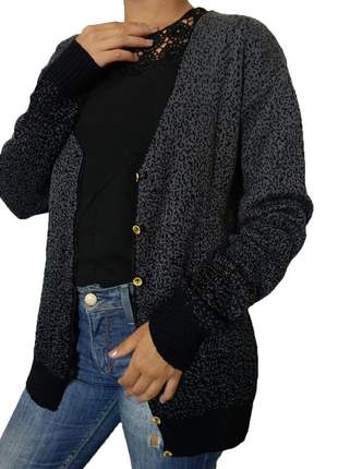Cardigan feminino com botão tricô modal casaco manga longa