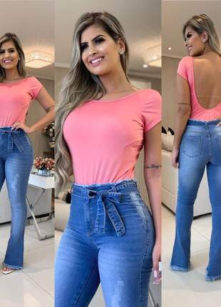 Calça jeans feminina clochard flare com lycra
