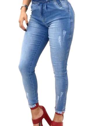 Calça jeans clochard com cinto cintura alta lycra