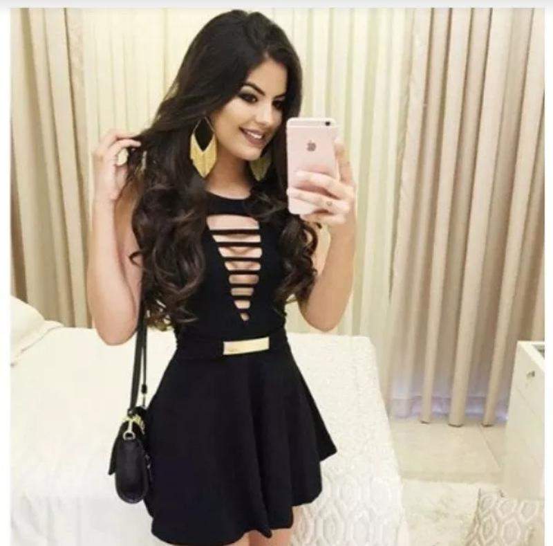 vestido preto curto rodado para festa