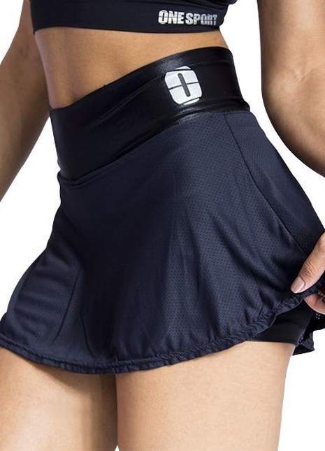 Kit 2 short saia gode tecido duplo feminino academia one sport 1 preto e 1  azul - R$ 172.99, cor Preto #23814, compre agora