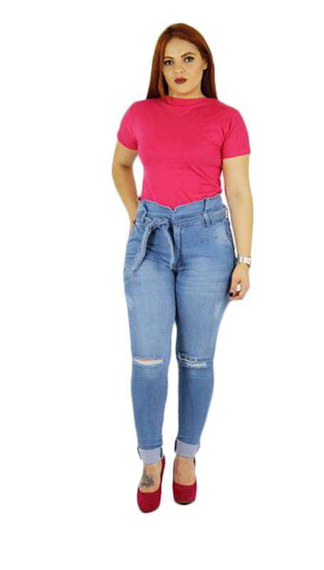 Calça Jeans Stretch Rasgada Feminina Plus Size 3129