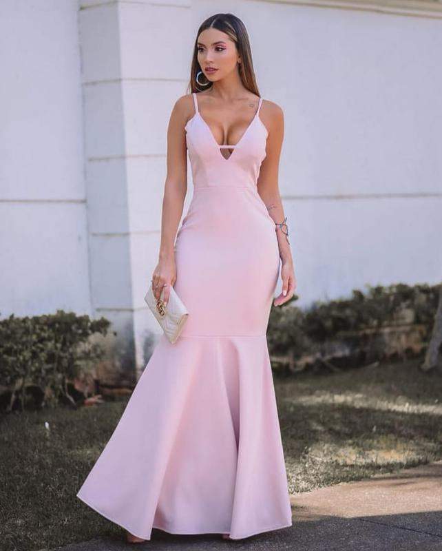 vestido rosa longo simples