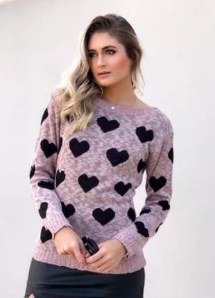 Suéter blusa tricot coração