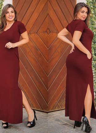 Vestido manguinha fenda dupla  tecido visco lycra possui elastano veste 38,40,42,44